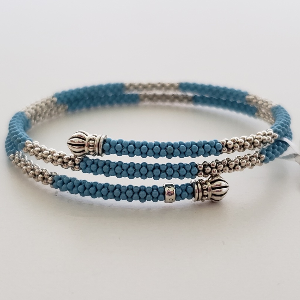 LAGOS Caviar Sterling Silver Blue Ceramic Beaded Coil Bracelet - Picture 11 of 16